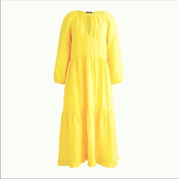 J Crew Tiered yellow long sleeve linen dress NWT M/L